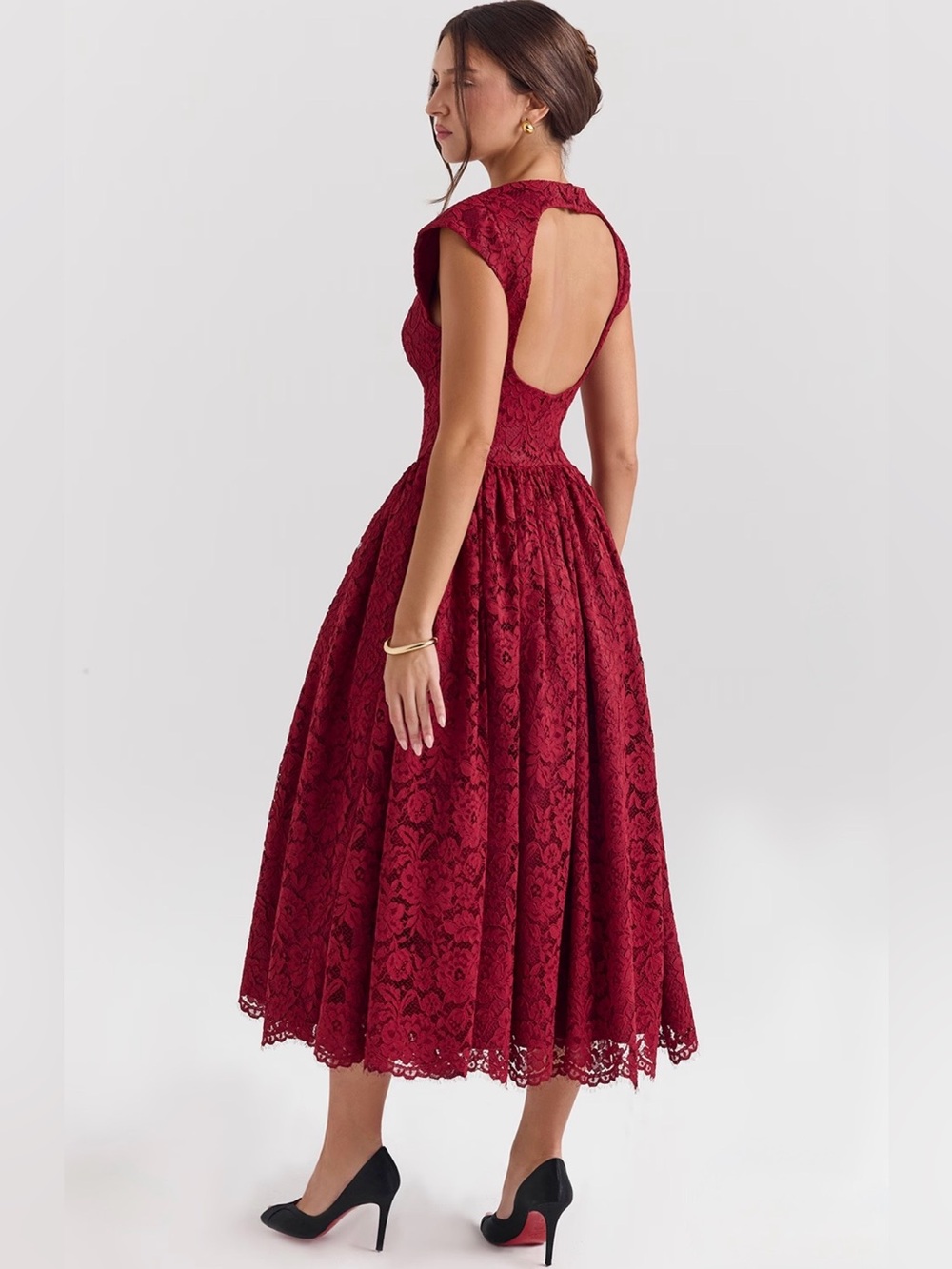 House of CB Debutante berry lace backless midi dress